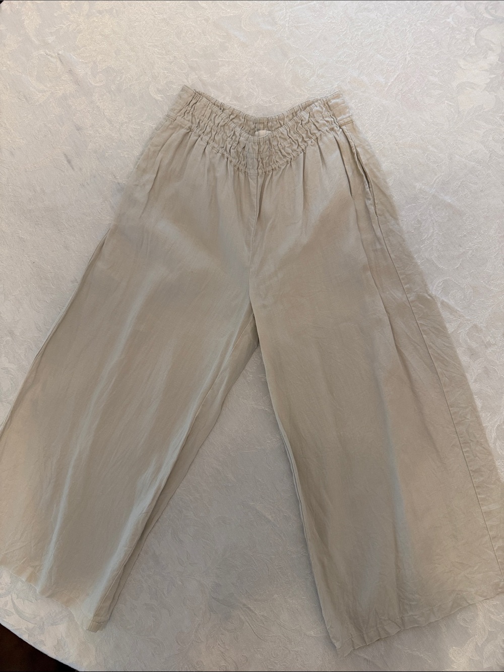 Anthropologie Cropped Wide-Leg Pants in Light Beige